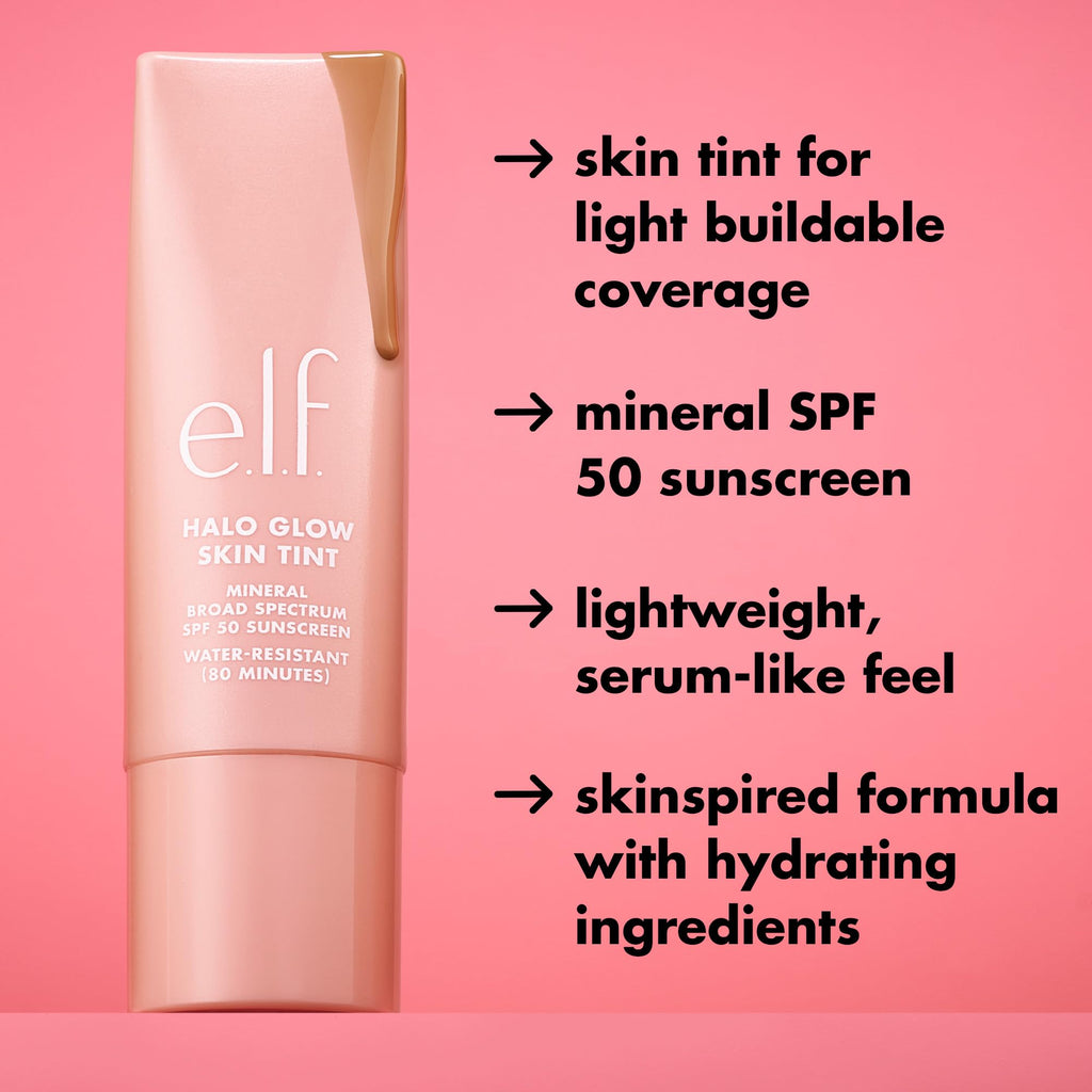e.l.f. Halo Glow Skin Tint SPF 50, Tinted Moisturiser For Light, Buildable Coverage, Creates A Natural Glow, Vegan & Cruelty-Free, 4 Light Neutral - New