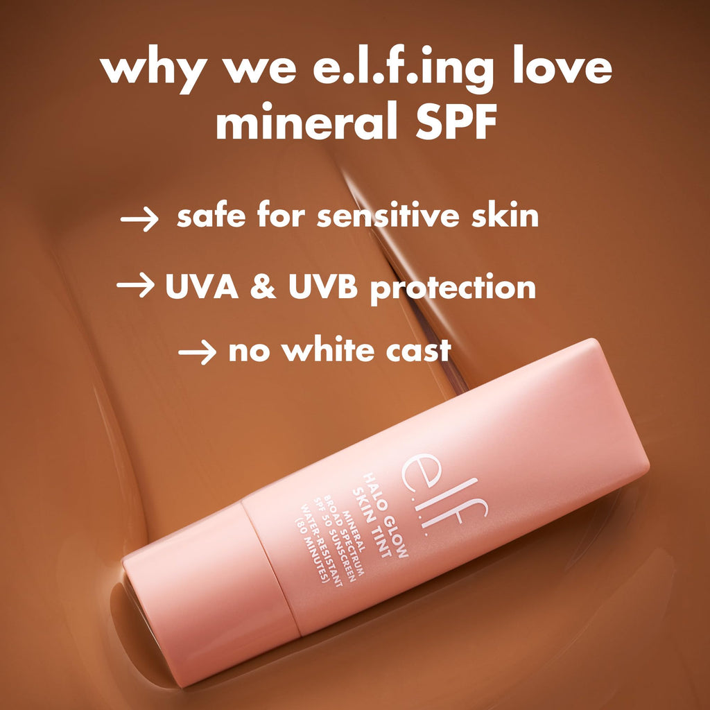 e.l.f. Halo Glow Skin Tint SPF 50, Tinted Moisturiser For Light, Buildable Coverage, Creates A Natural Glow, Vegan & Cruelty-Free, 4 Light Neutral - New