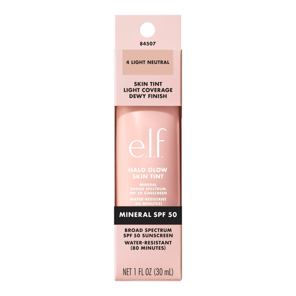 e.l.f. Halo Glow Skin Tint SPF 50, Tinted Moisturiser For Light, Buildable Coverage, Creates A Natural Glow, Vegan & Cruelty-Free, 4 Light Neutral - New