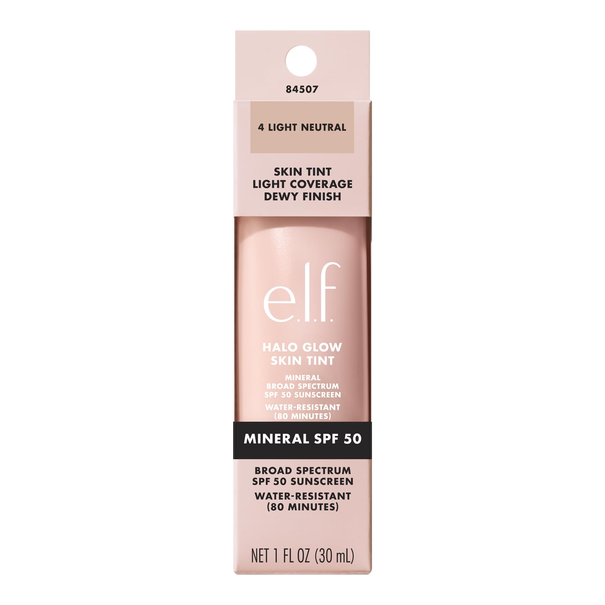 e.l.f. Halo Glow Skin Tint SPF 50, Tinted Moisturiser For Light, Buildable Coverage, Creates A Natural Glow, Vegan & Cruelty-Free, 4 Light Neutral - New