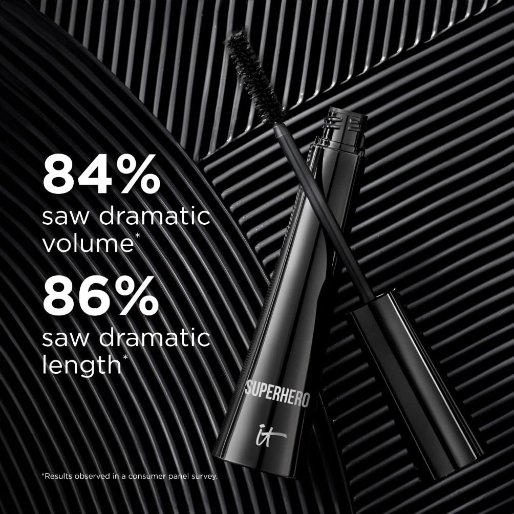 IT Cosmetics Superhero Mascara, Volumises & Lengthens Lashes, Made with Biotin, Shade: Super Black - New