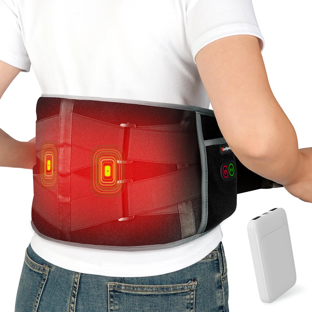 Comfytemp Cordless Heated Back Massager Pad - Portable Waist Belt for Lower Back & Period Pain, 3 Heat Levels, Auto-Off