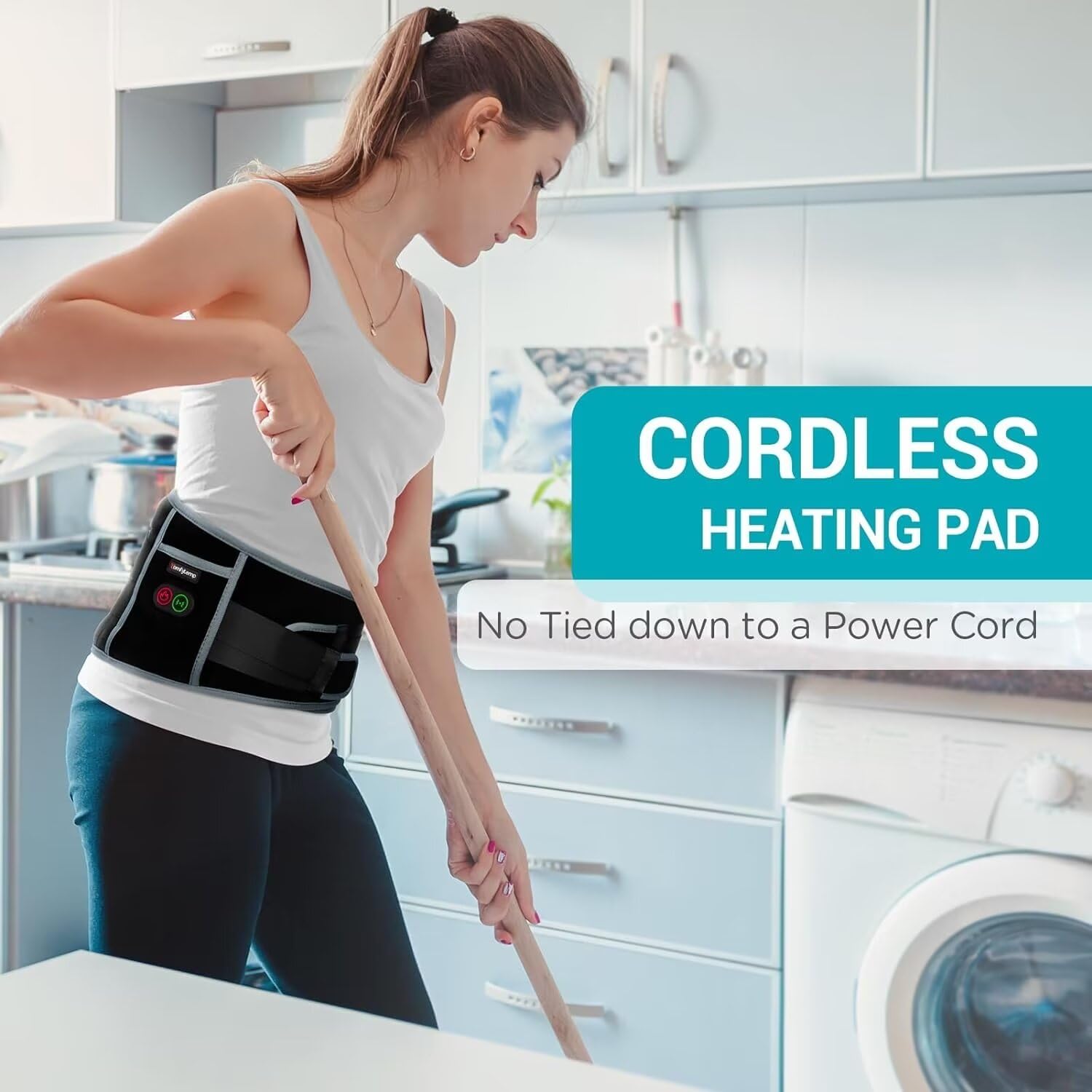 Comfytemp Cordless Heated Back Massager Pad - Portable Waist Belt for Lower Back & Period Pain, 3 Heat Levels, Auto-Off