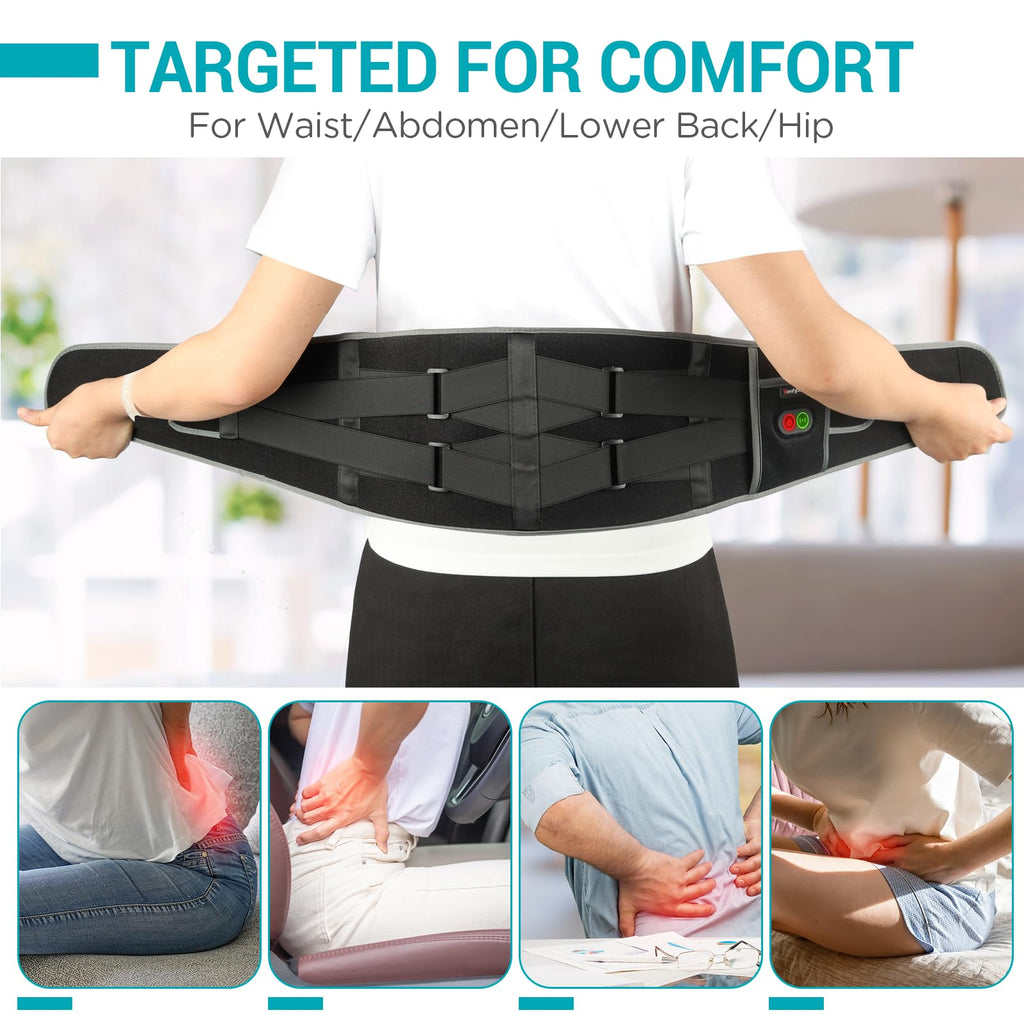 Comfytemp Cordless Heated Back Massager Pad - Portable Waist Belt for Lower Back & Period Pain, 3 Heat Levels, Auto-Off