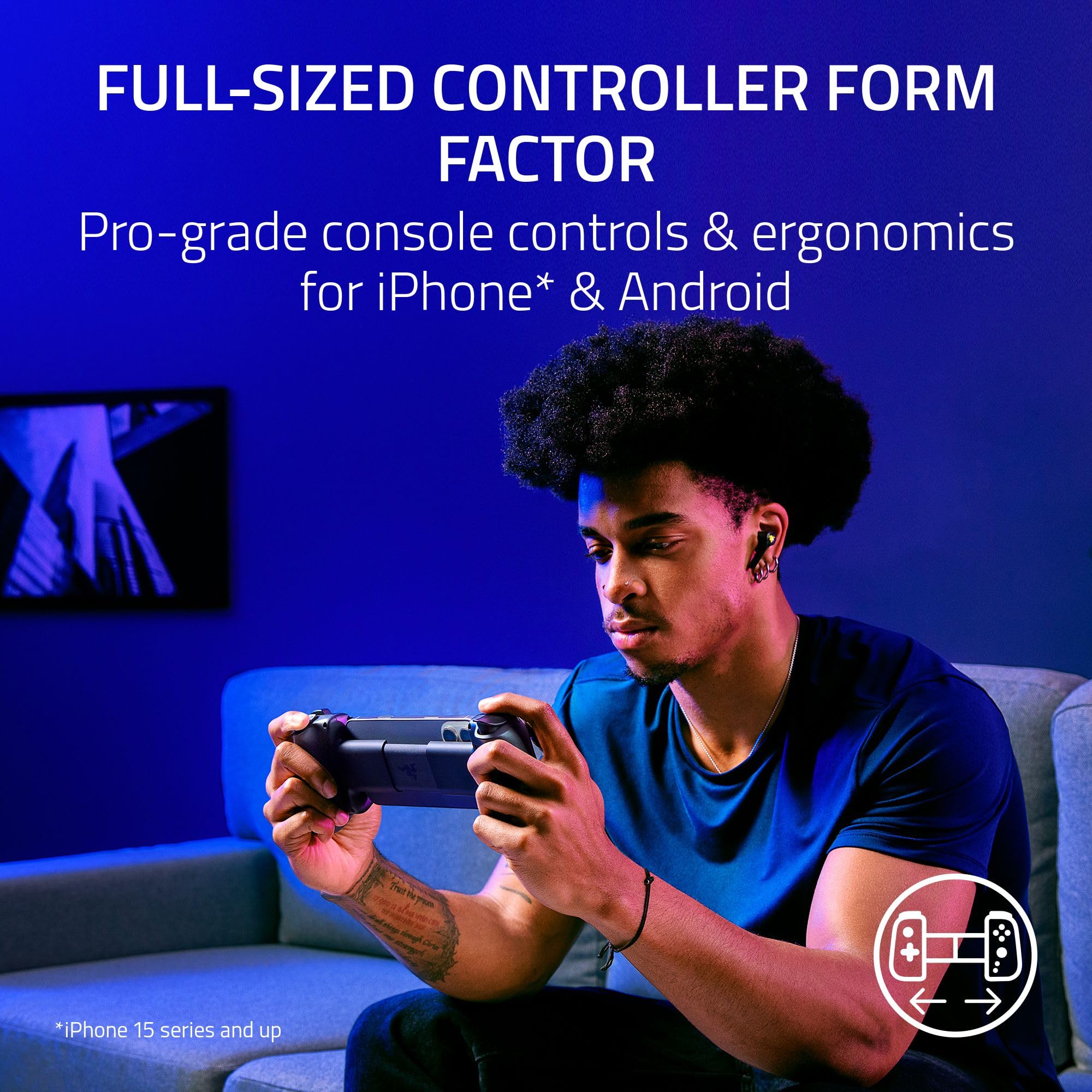 Razer Kishi V3 Mobile Gaming Controller for iPhone & Android - USB-C, Anti-Drift Sticks, Black - Like New