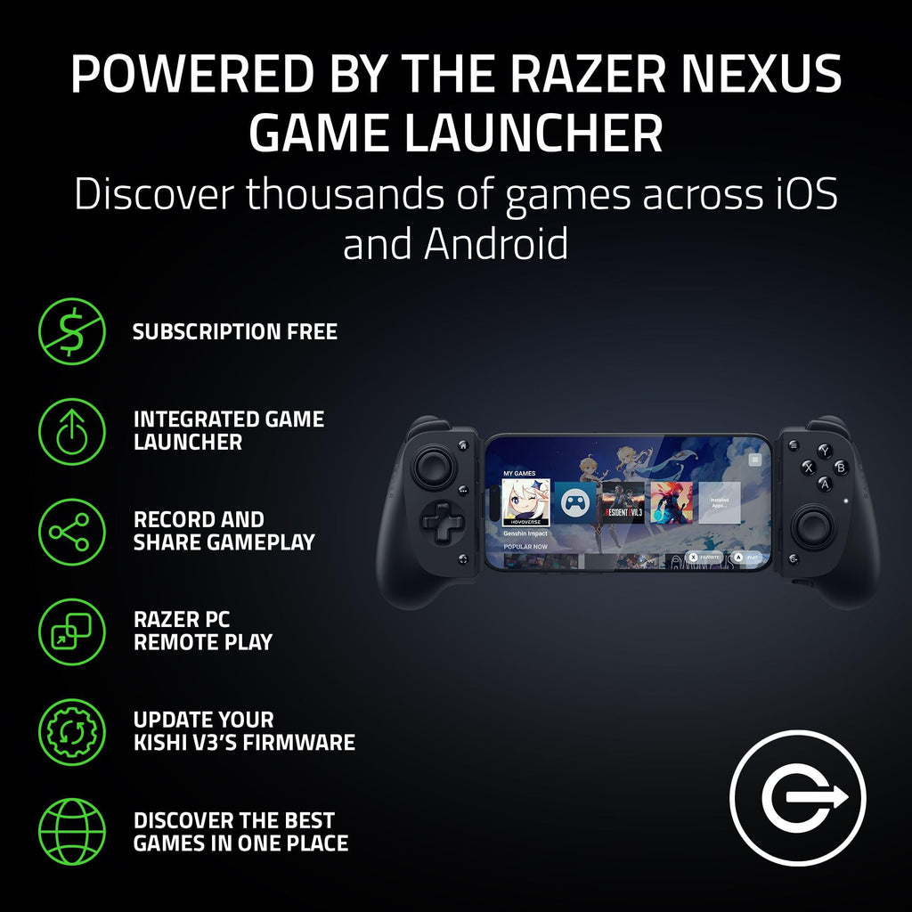 Razer Kishi V3 Mobile Gaming Controller for iPhone & Android - USB-C, Anti-Drift Sticks, Black - Like New
