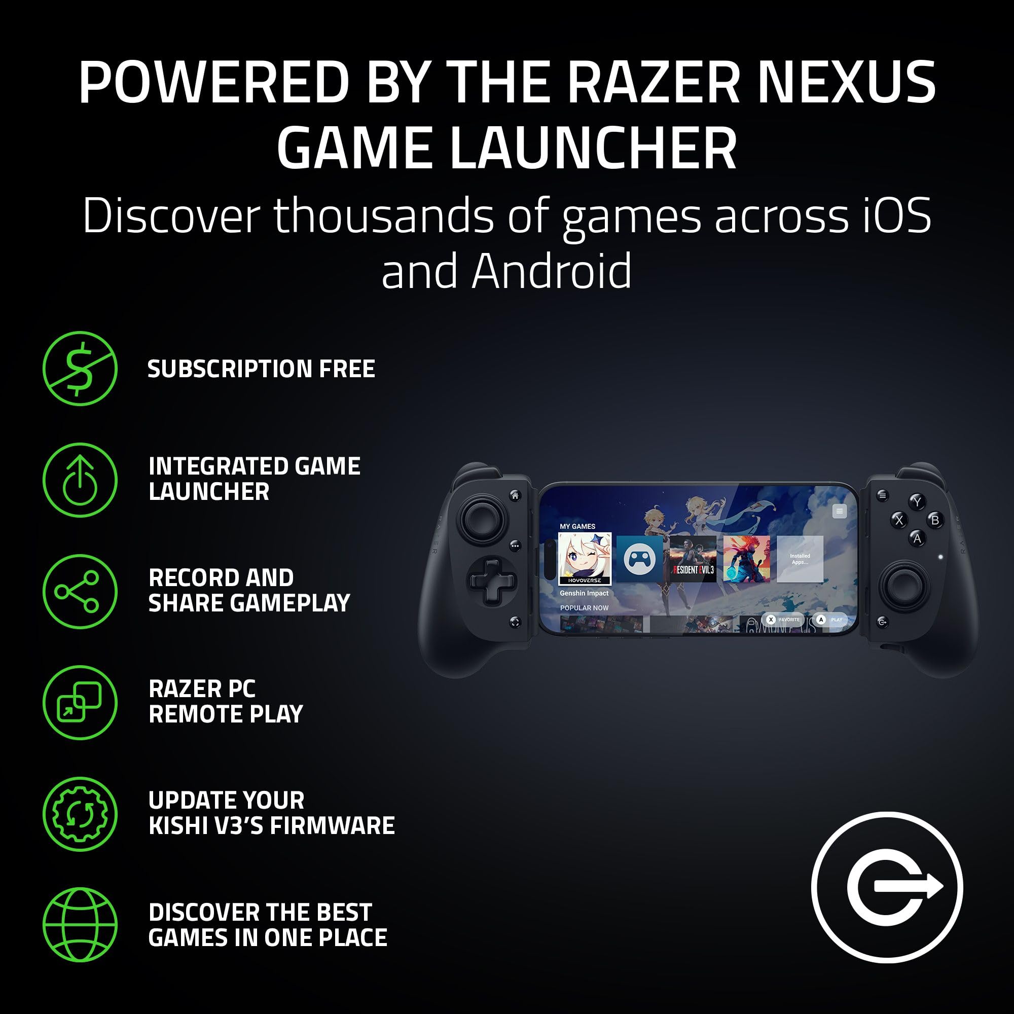 Razer Kishi V3 Mobile Gaming Controller for iPhone & Android - USB-C, Anti-Drift Sticks, Black - Like New
