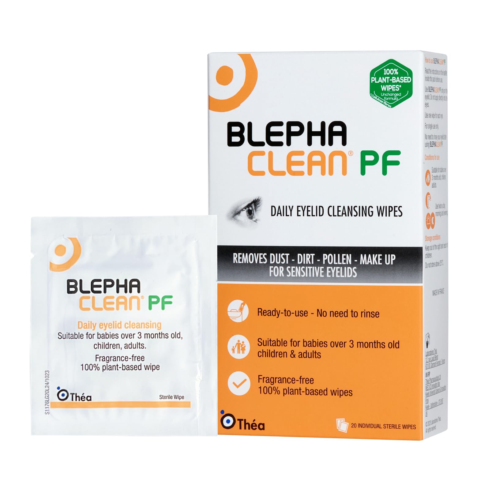 Blephaclean PF Daily Eyelid Wipes - 20 Sterile Plastic-Free Cleansing Wipes for Babies, Children & Adults - Damaged Box