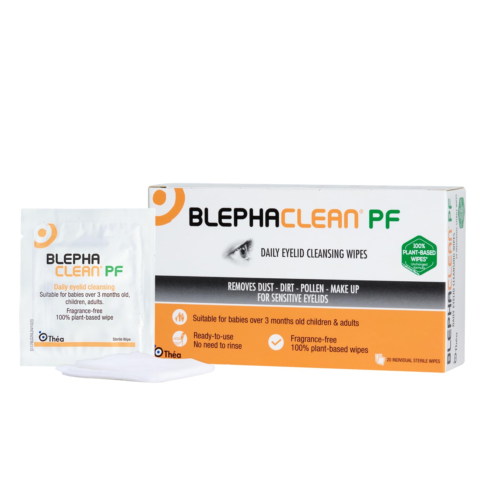 Blephaclean PF Daily Eyelid Wipes - 20 Sterile Plastic-Free Cleansing Wipes for Babies, Children & Adults - Damaged Box
