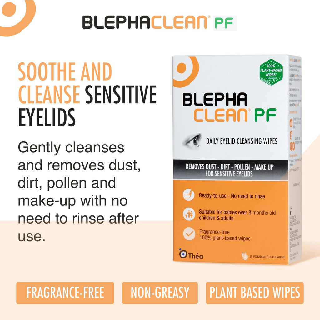 Blephaclean PF Daily Eyelid Wipes - 20 Sterile Plastic-Free Cleansing Wipes for Babies, Children & Adults - Damaged Box