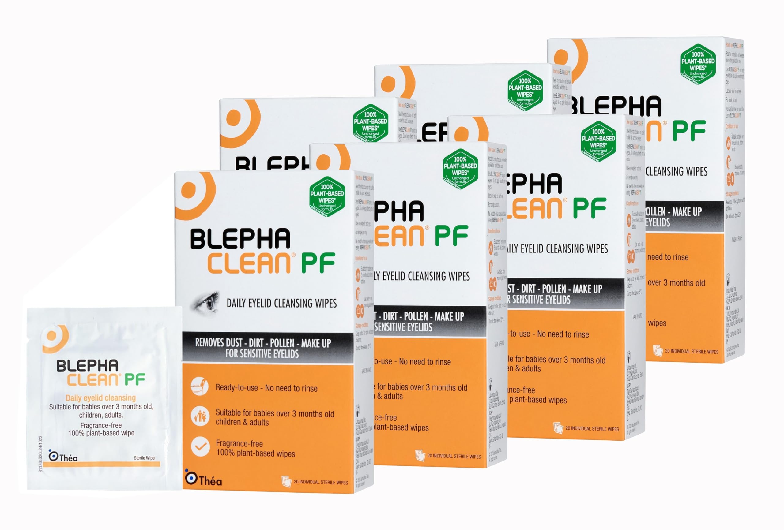 Blephaclean PF Daily Eyelid Wipes - 20 Sterile Plastic-Free Cleansing Wipes for Babies, Children & Adults - Damaged Box