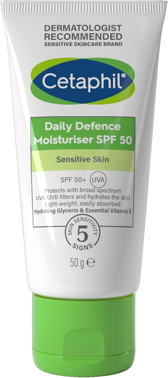 Cetaphil Daily Defence SPF 30 Moisturiser for Sensitive Skin - Mineral Sunscreen 50ml Face Cream - Damaged Box