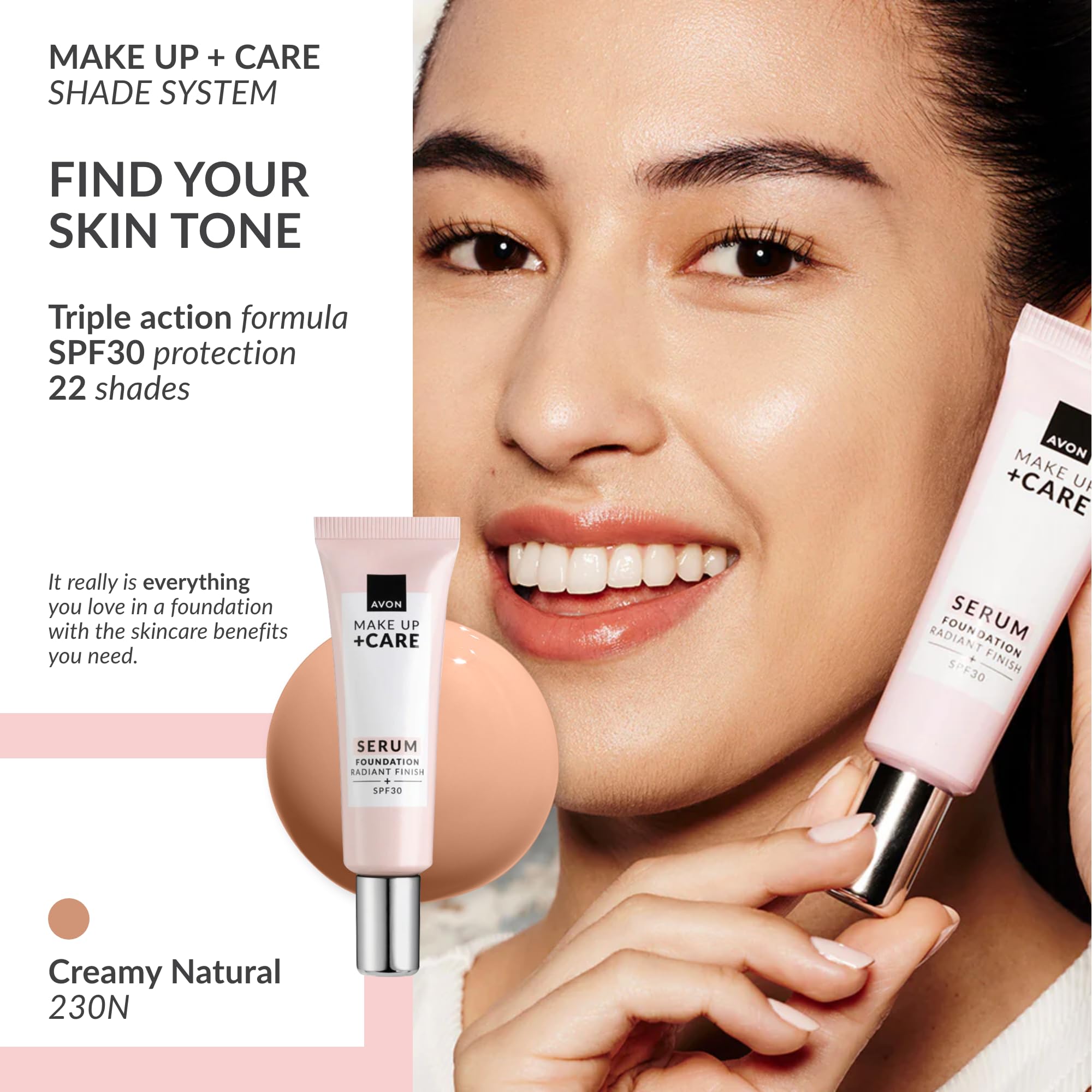Avon Serum Foundation 30ml SPF 30 - Creamy Natural - Light-Medium Coverage, Cruelty-Free - New