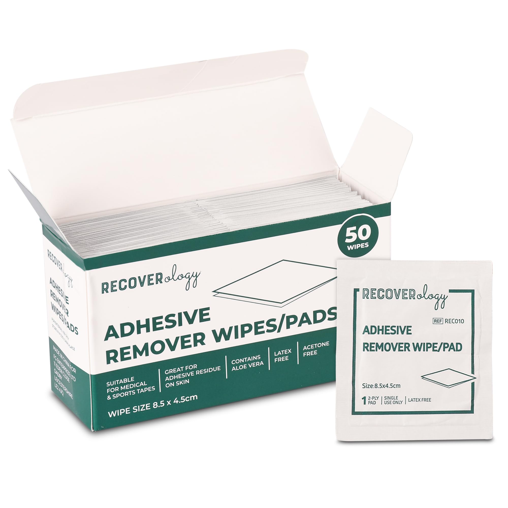Adhesive Remover Wipes - 50 Sachets - Medical & Sports Tape Residue Removal - Skin Safe, Aloe Vera, Acetone-Free - New