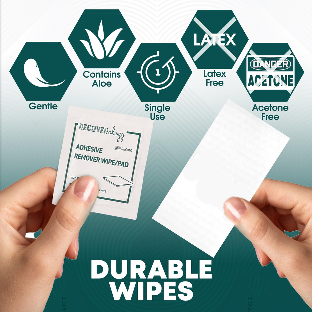 Adhesive Remover Wipes - 50 Sachets - Medical & Sports Tape Residue Removal - Skin Safe, Aloe Vera, Acetone-Free - New