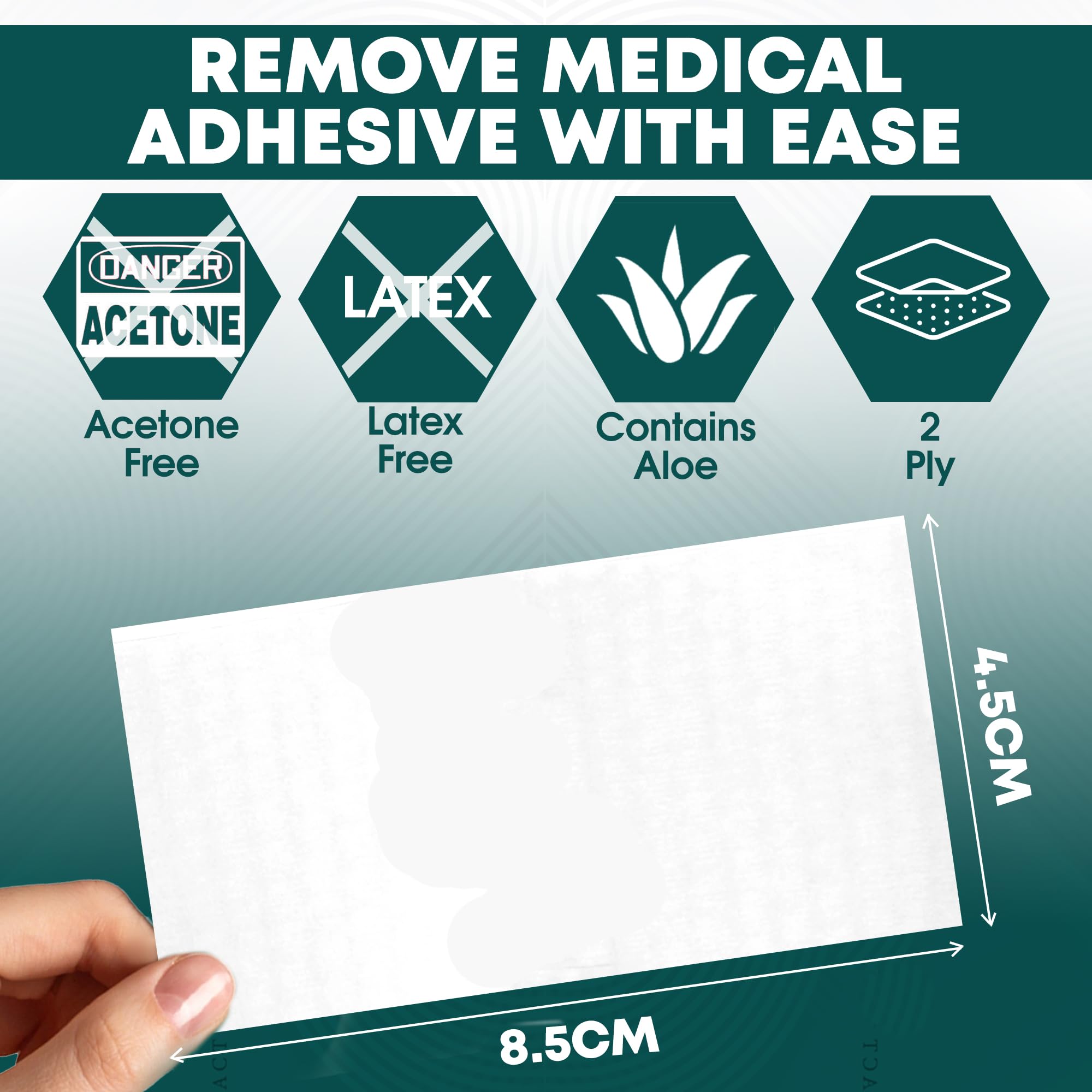 Adhesive Remover Wipes - 50 Sachets - Medical & Sports Tape Residue Removal - Skin Safe, Aloe Vera, Acetone-Free - New