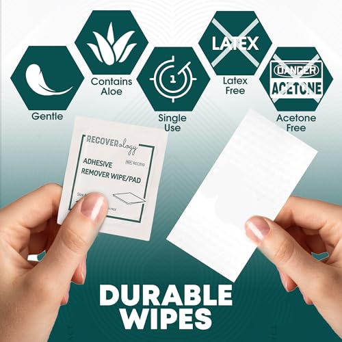 Adhesive Remover Wipes - 50 Sachets - Medical & Sports Tape Residue Removal - Skin Safe, Aloe Vera, Acetone-Free - New