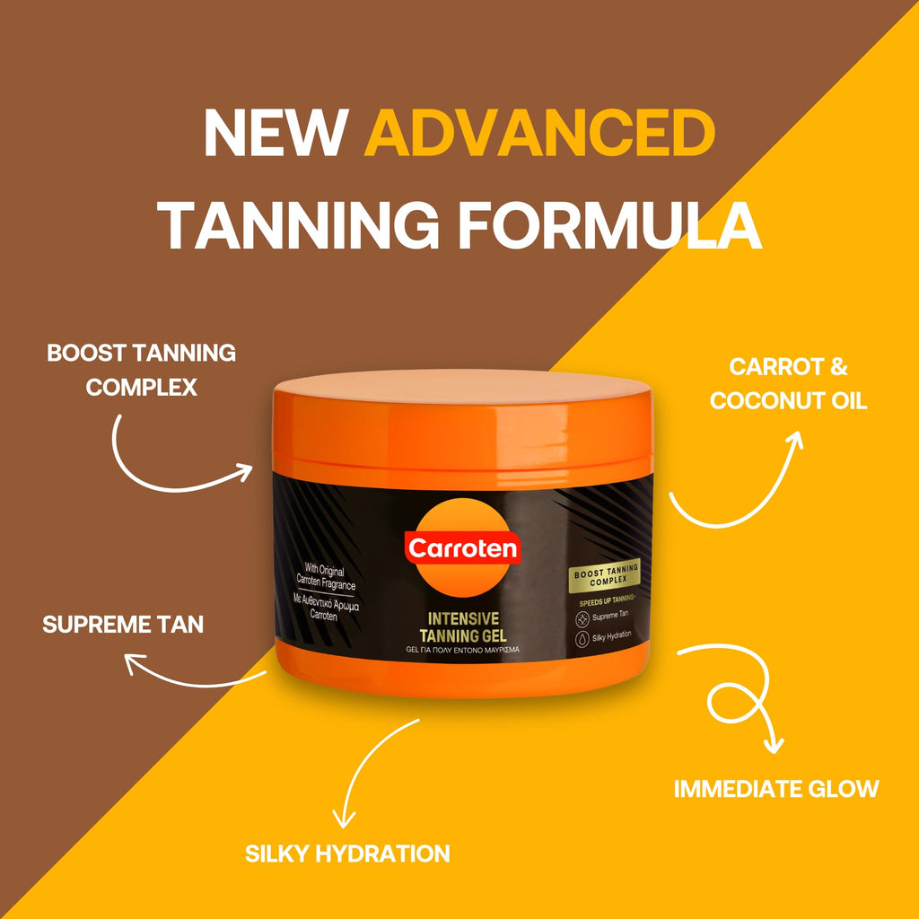Carroten Intensive Tanning Gel 150ml - Tan Accelerator with Coconut Oil, Vitamin A & E - Sunbed & Outdoor Tanning - New