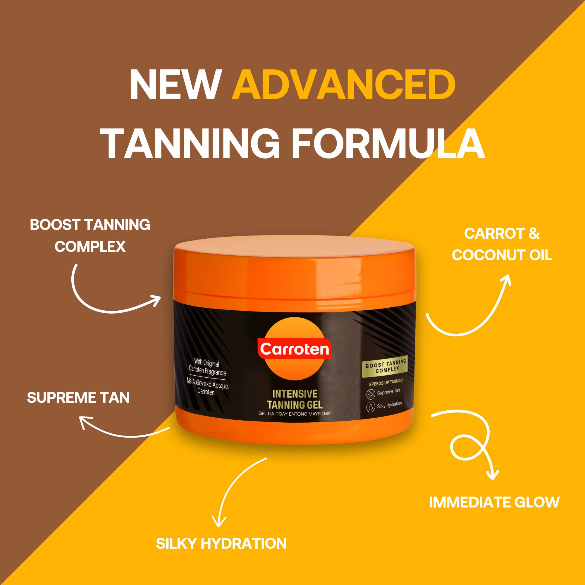 Carroten Intensive Tanning Gel 150ml - Tan Accelerator with Coconut Oil, Vitamin A & E - Sunbed & Outdoor Tanning - New