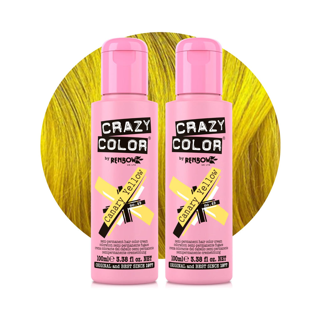 Crazy Color Semi-Permanent Hair Dye - Canary Yellow 2 x 100ml Duo Pack - Vegan Conditioning Formula - New