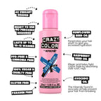 Crazy Color Semi-Permanent Hair Dye - Sky Blue Cobalt - 2 x 100ml Duo Pack Vegan Conditioning Formula - New