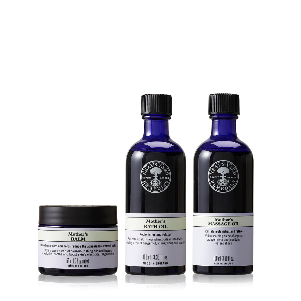Neal's Yard Remedies Mother Collection Gift Set — Massage Oil, Bath Oil, Body Balm — 3 Piece Set - Damaged Box