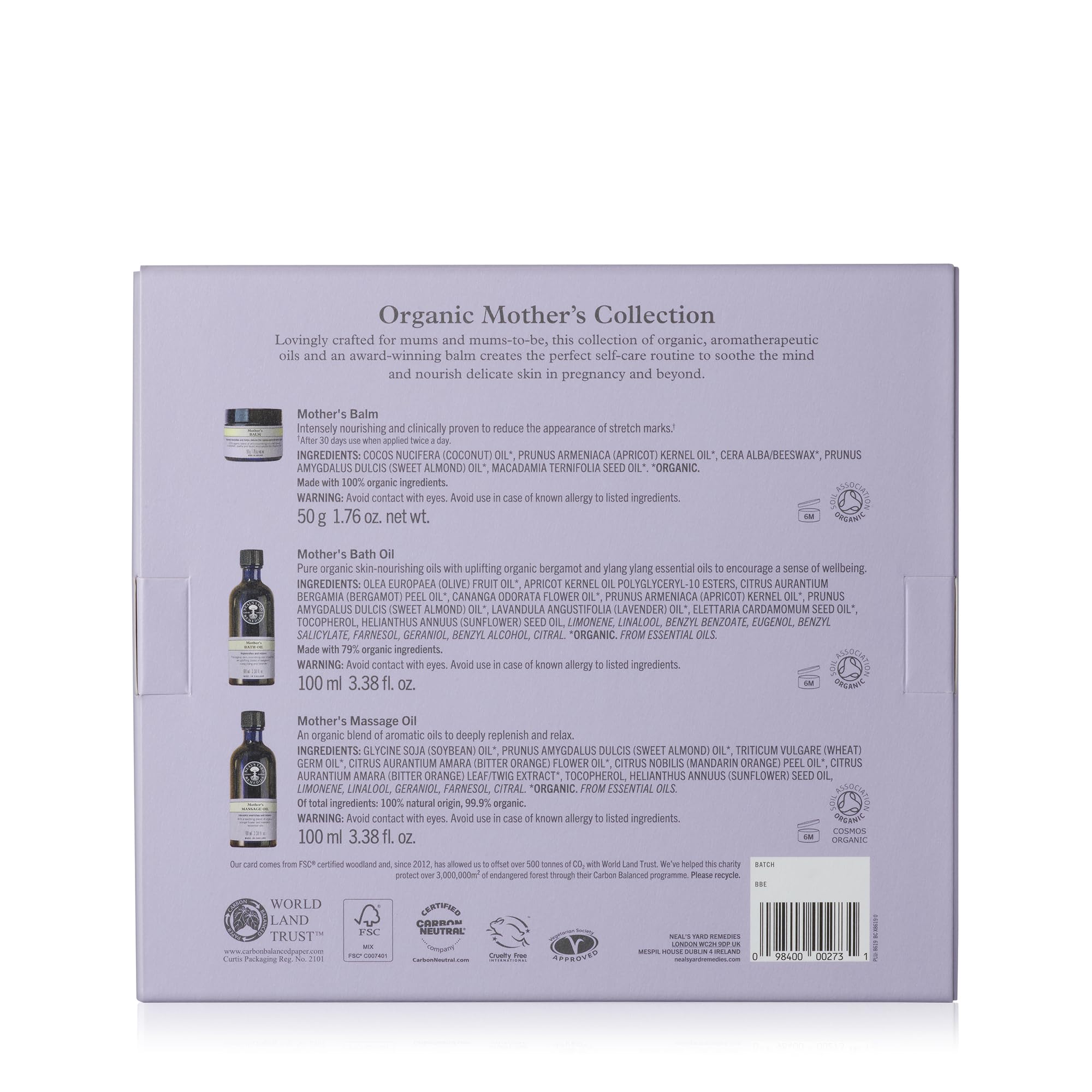 Neal's Yard Remedies Mother Collection Gift Set — Massage Oil, Bath Oil, Body Balm — 3 Piece Set - Damaged Box