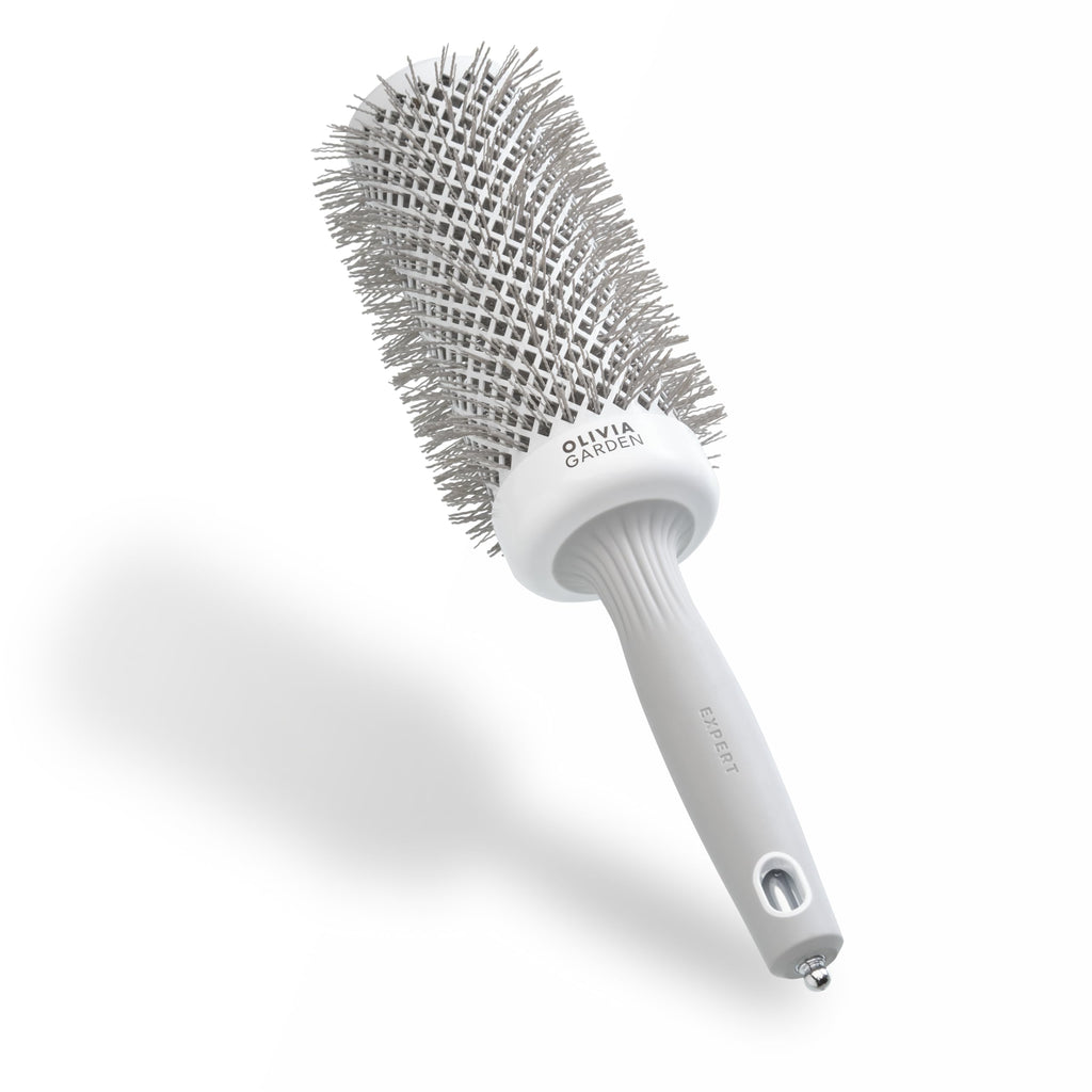 Olivia Garden Expert Blowout Speed - White & Grey - 55 - Ceramic Coated Round Brush with Extra Long Barrel for 25% Faster Blowouts - Damaged Box