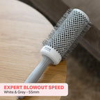 Olivia Garden Expert Blowout Speed - White & Grey - 55 - Ceramic Coated Round Brush with Extra Long Barrel for 25% Faster Blowouts - Damaged Box