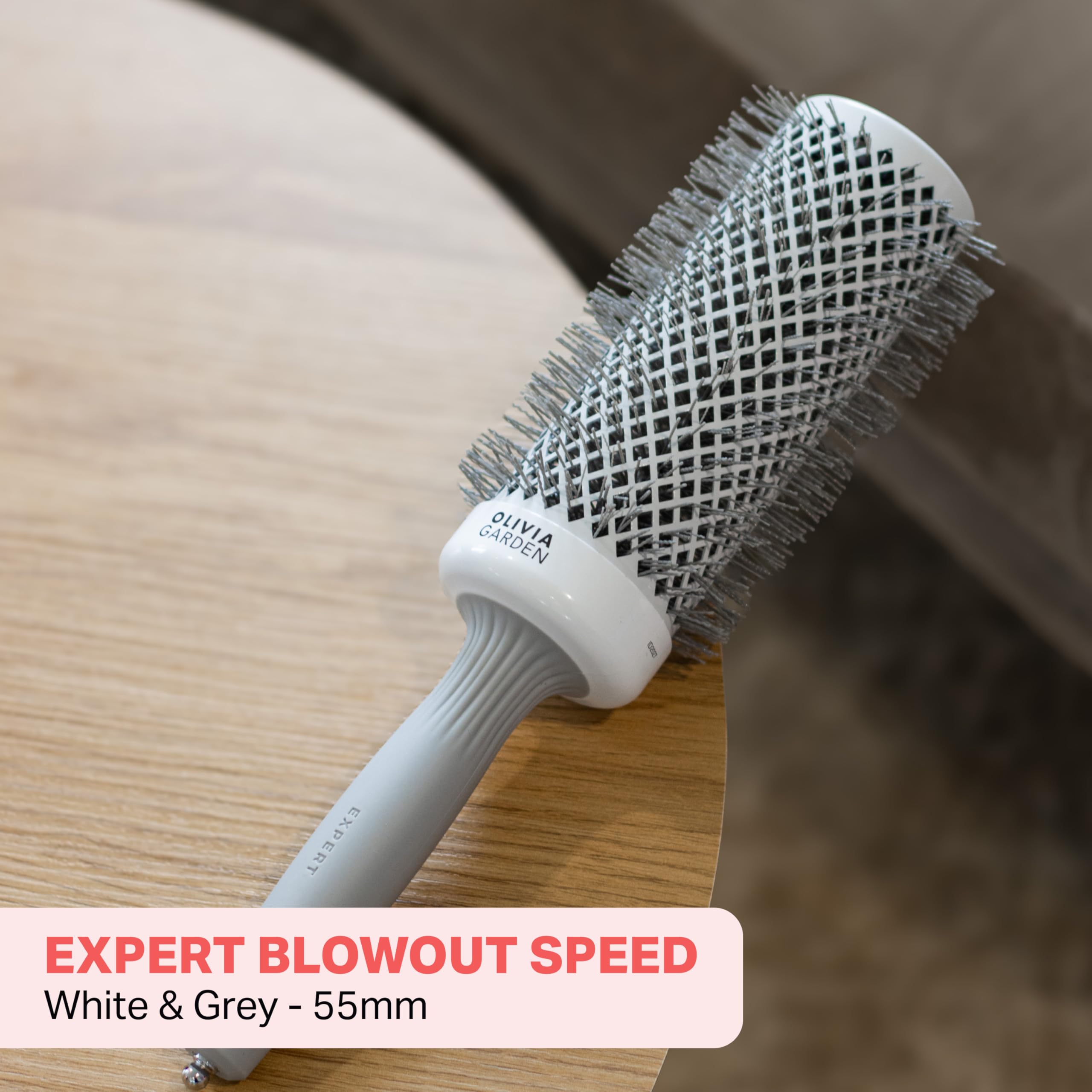 Olivia Garden Expert Blowout Speed - White & Grey - 55 - Ceramic Coated Round Brush with Extra Long Barrel for 25% Faster Blowouts - Damaged Box