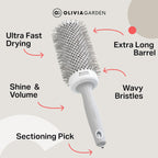 Olivia Garden Expert Blowout Speed - White & Grey - 55 - Ceramic Coated Round Brush with Extra Long Barrel for 25% Faster Blowouts - Damaged Box