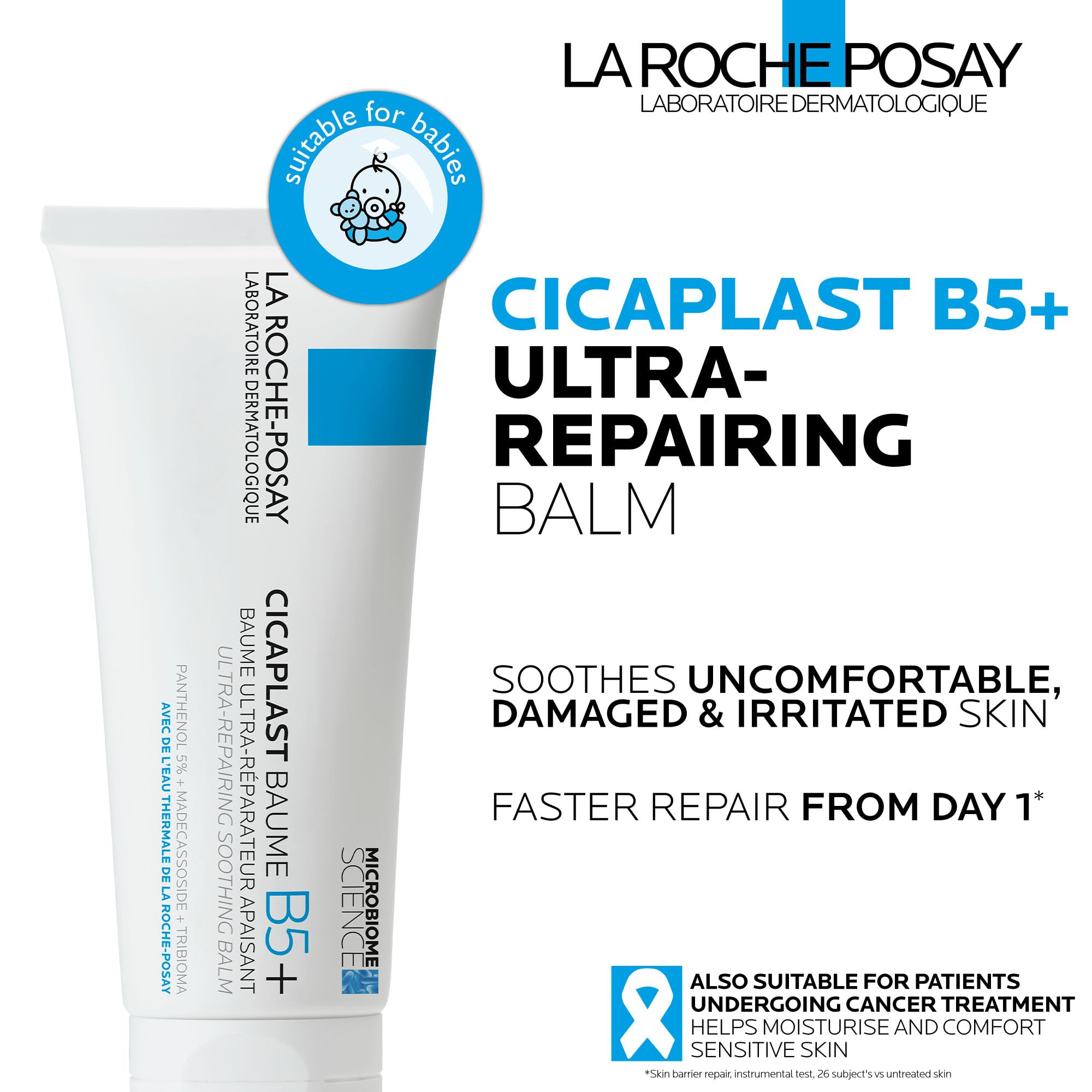La Roche-Posay Cicaplast Baume B5+, Multi-Purpose Soothing Balm, Skin Barrier Repair Formula, Panthenol, Madecassoside, Prebiotic Tribioma For Irritated Sensitive Skin, 40ml - Damaged Box - BBE 03/2029