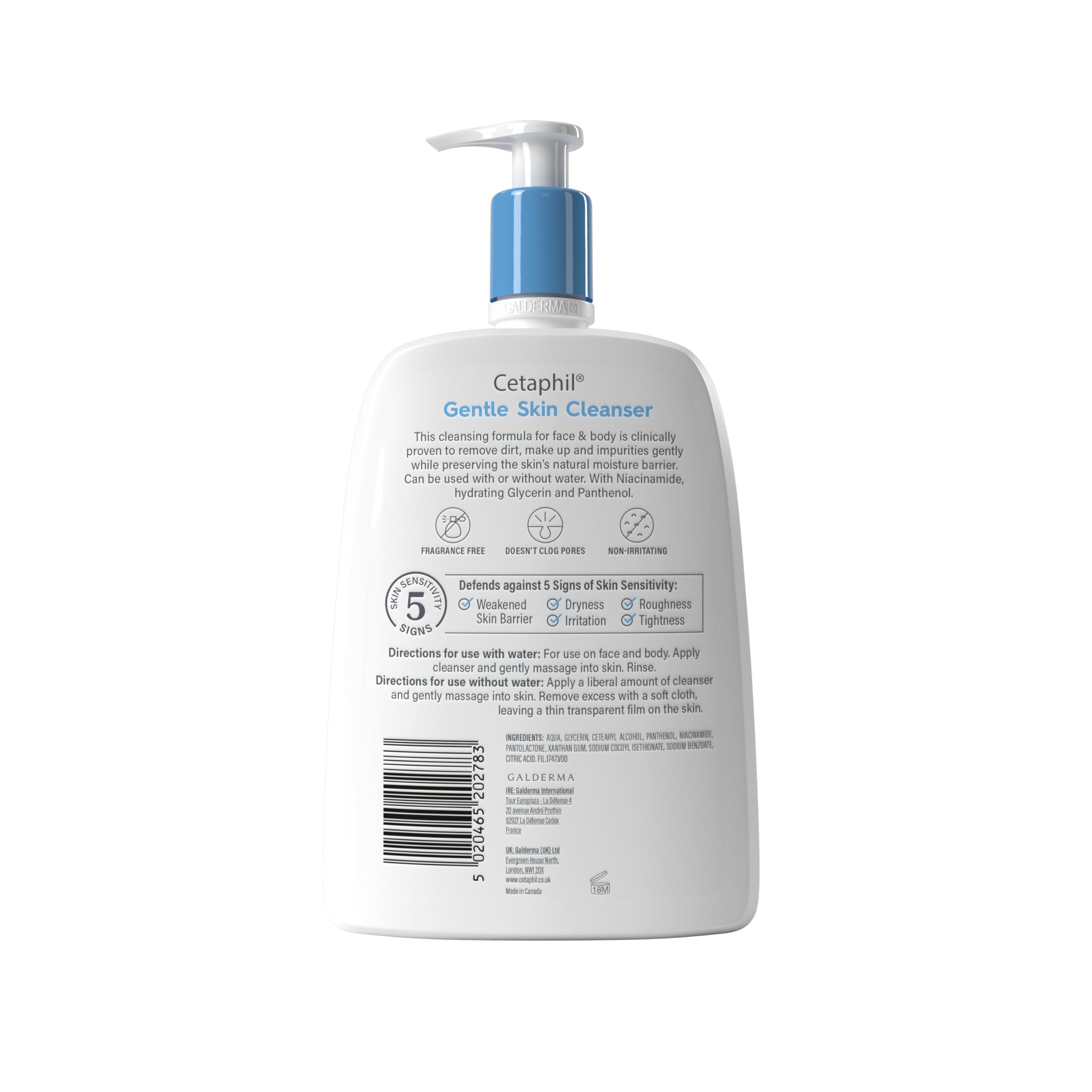 Cetaphil Gentle Skin Cleanser, 1L, Face & Body Wash, For Normal To Dry Sensitive Skin, With Niacinamide & Glycerin, Soap Free, 1 unit, Packaging May Vary - Damaged Box