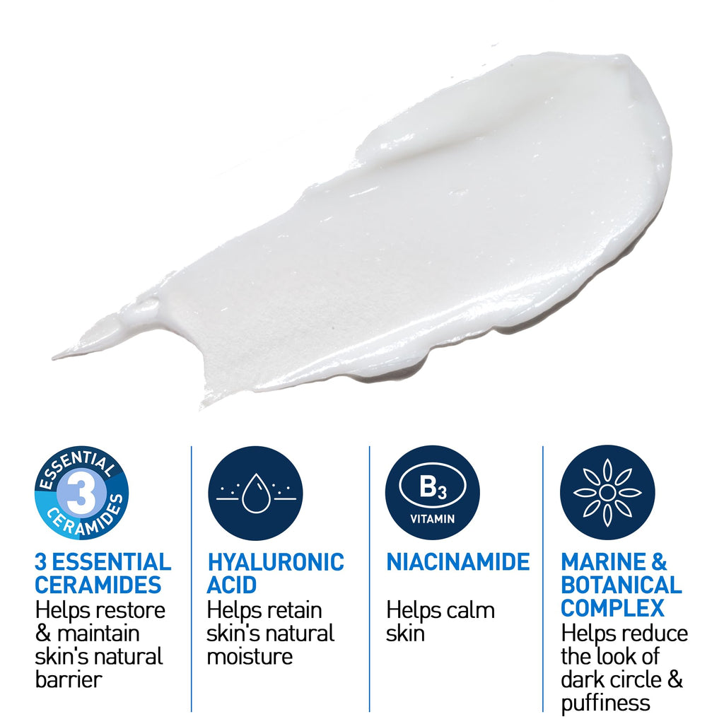 CeraVe Eye Repair Cream With 3 Essential Ceramides, Hyaluronic Acid, MVE Technology, Ultra-Lightweight For Dark Circles, Puffiness, Suitable for Dry, Sensitive, & Eczema-Prone Skin, 14ml - New - BBE 01/2029