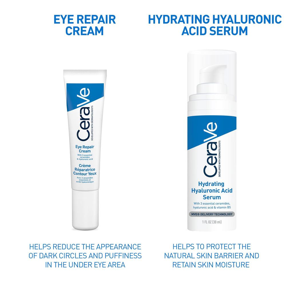 CeraVe Eye Repair Cream With 3 Essential Ceramides, Hyaluronic Acid, MVE Technology, Ultra-Lightweight For Dark Circles, Puffiness, Suitable for Dry, Sensitive, & Eczema-Prone Skin, 14ml - New - BBE 01/2029