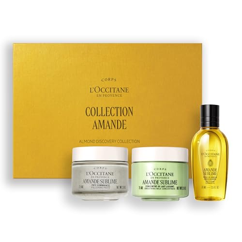 L'OCCITANE - Almond (Amande Sublime) Body Care Trio Giftset with Scrub, Shower Oil & Body Cream - Soothing and firming - Made in France - Damaged Box