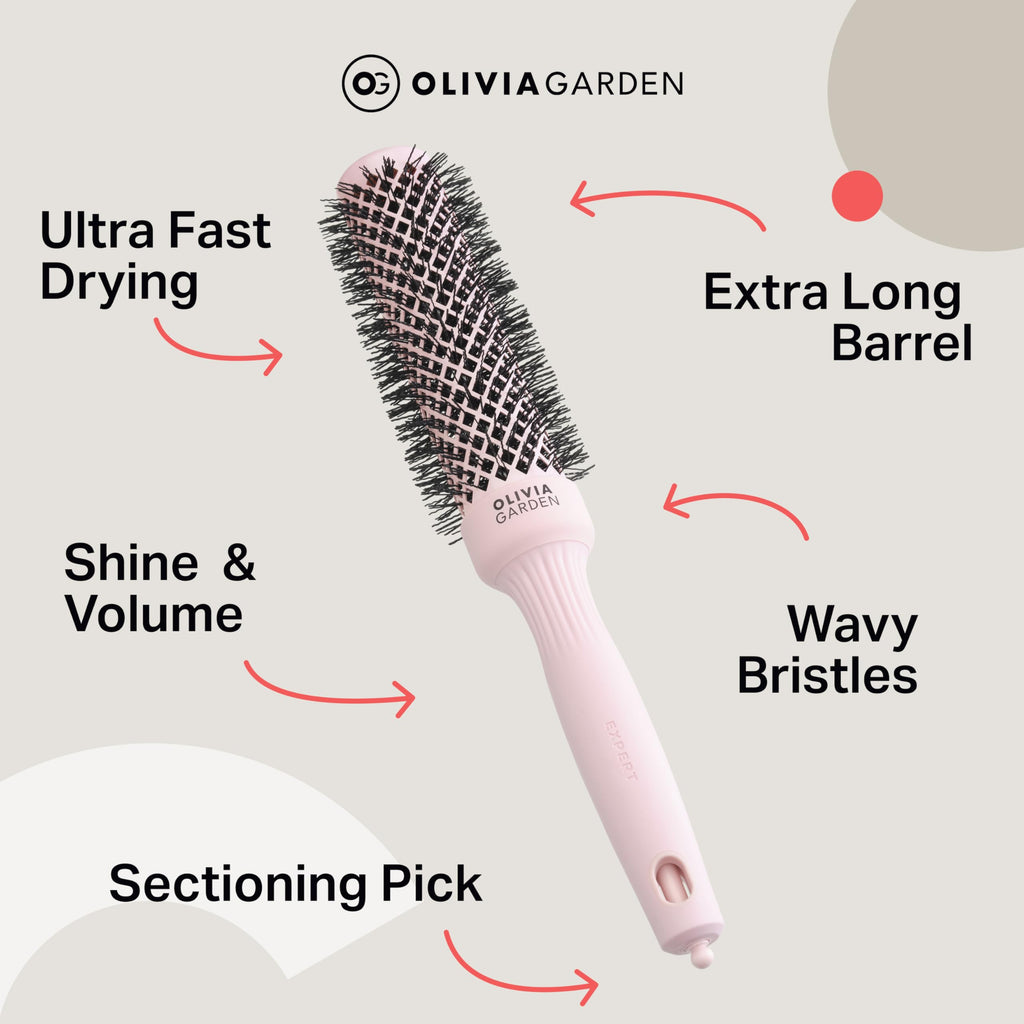 Olivia Garden Expert Blowout Speed - Pastel Pink - 35 - Ceramic Coated Round Brush with Extra Long Barrel for 25% Faster Blowouts - Damaged Box