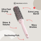 Olivia Garden Expert Blowout Speed - Pastel Pink - 35 - Ceramic Coated Round Brush with Extra Long Barrel for 25% Faster Blowouts - Damaged Box