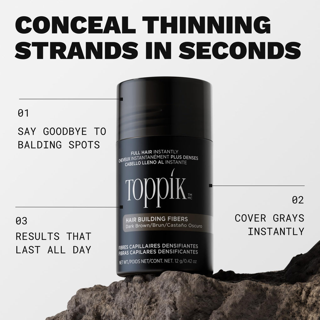 Toppik, Hair Building Fibres Powder for a Thicker-looking Hairline, Crown and Beard, Instant Thinning Concealer for Men and Women, 55g, Black - Damaged Box