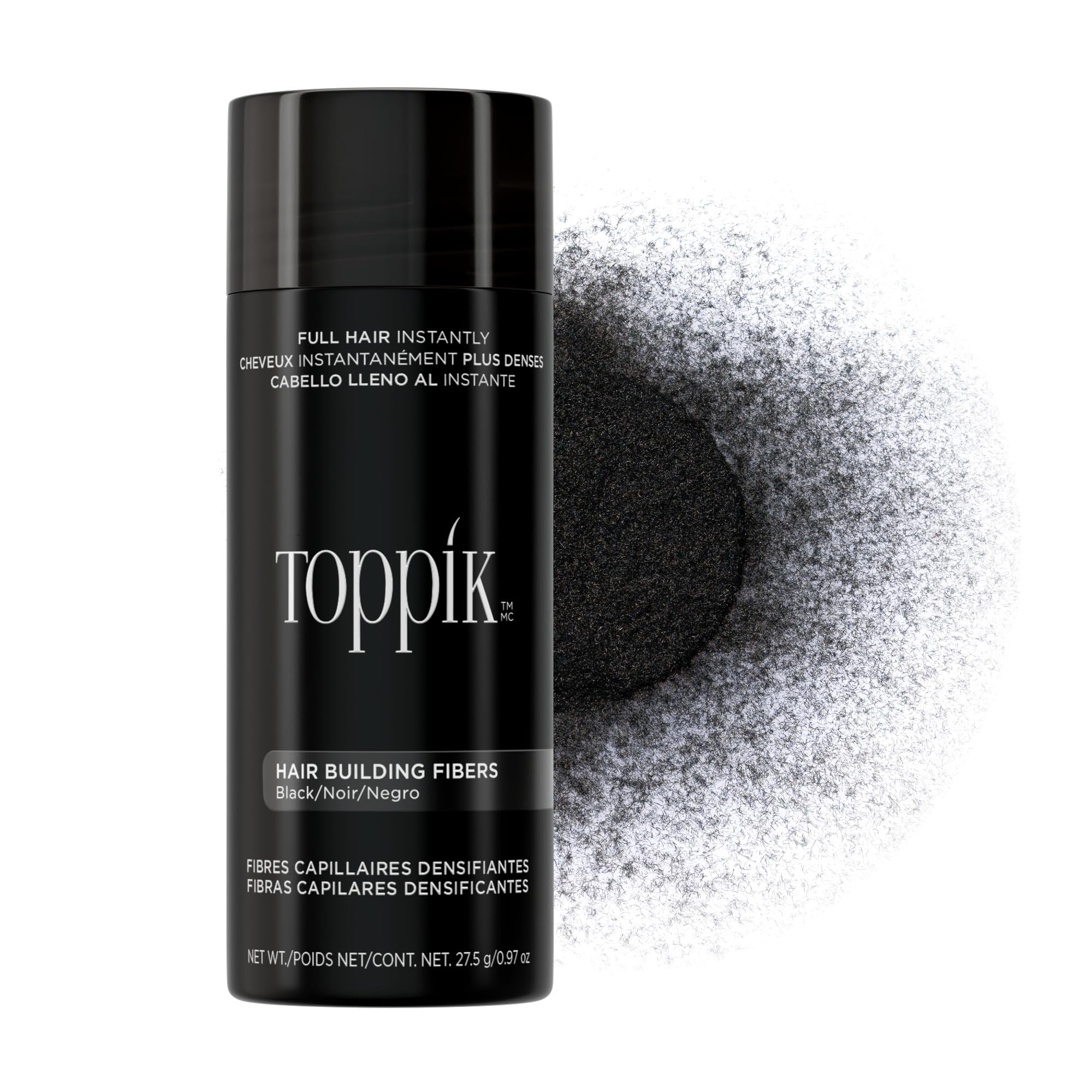 Toppik, Hair Building Fibres Powder for a Thicker-looking Hairline, Crown and Beard, Instant Thinning Concealer for Men and Women, 55g, Black - Damaged Box