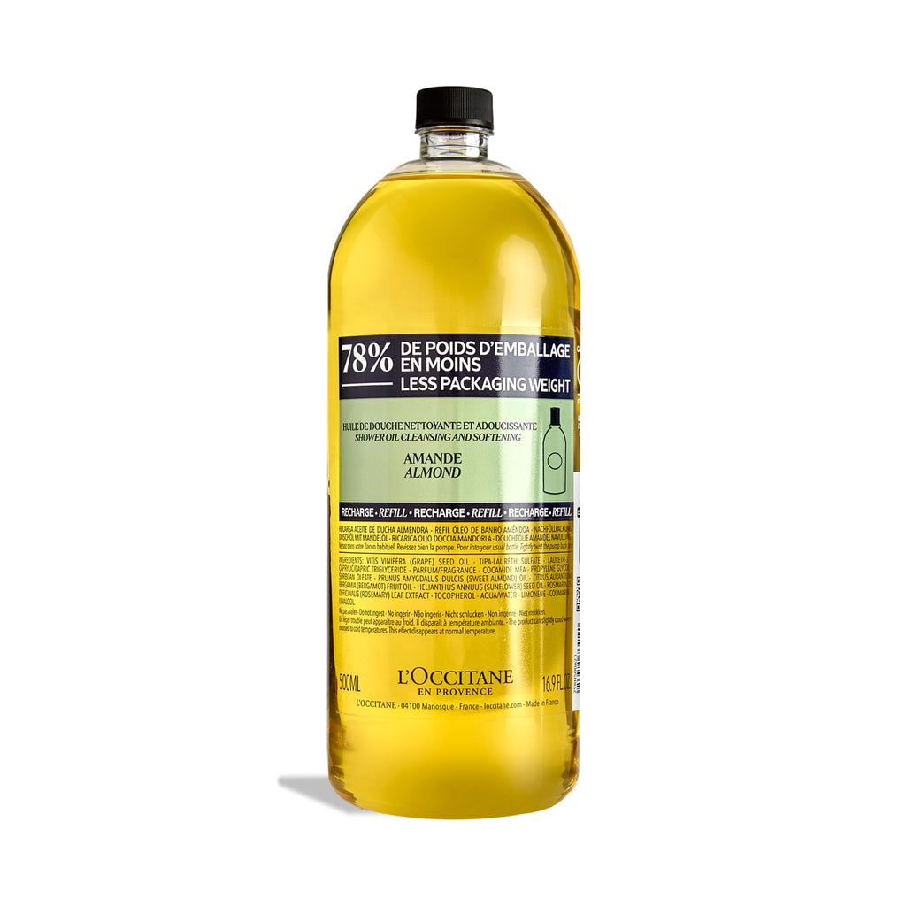 L'OCCITANE Almond Shower Oil Refill 500ml | Vegan & 99% Readily Biodegradable | Premium & Clean Beauty Sustainable Body Wash Refill for All Skin Types - Damaged Box