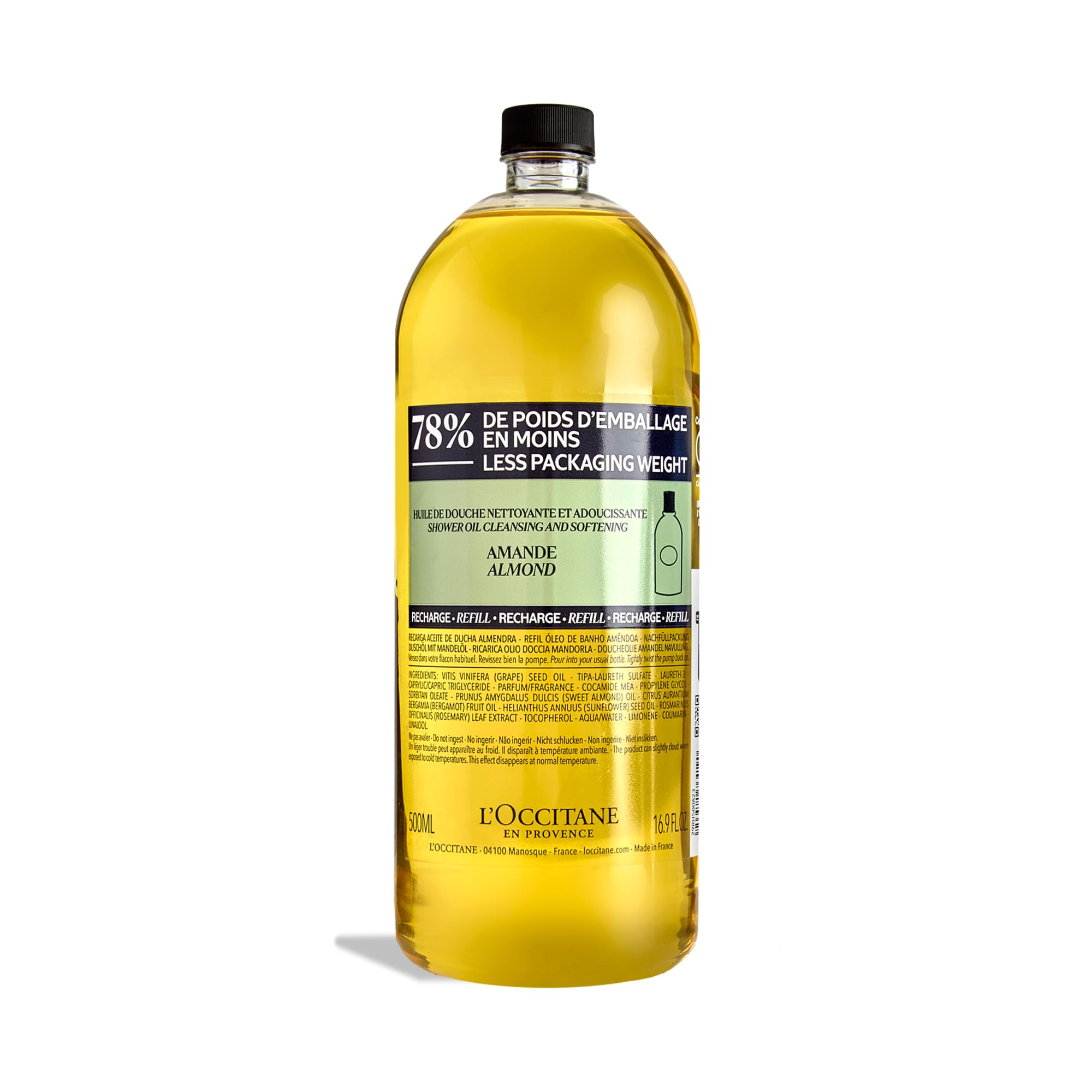 L'OCCITANE Almond Shower Oil Refill 500ml | Vegan & 99% Readily Biodegradable | Premium & Clean Beauty Sustainable Body Wash Refill for All Skin Types - Damaged Box