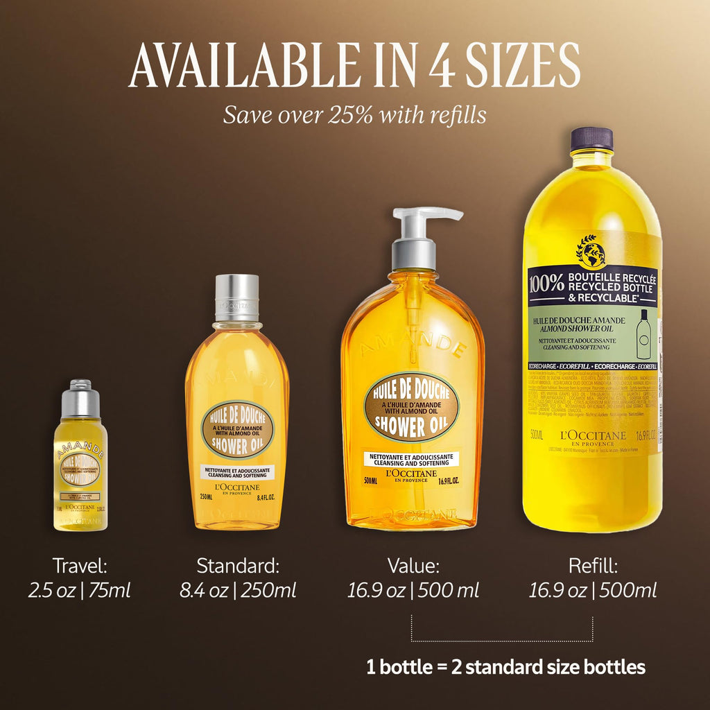L'OCCITANE Almond Shower Oil Refill 500ml | Vegan & 99% Readily Biodegradable | Premium & Clean Beauty Sustainable Body Wash Refill for All Skin Types - Damaged Box