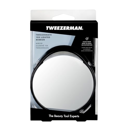 Tweezermate 10x Magnifying LED Lighted Mirror, Perfect for Tweezing, Contact Lens and Makeup Application Compact Travel Mirror with Suction Cups (Pack of 1) - Damaged Box