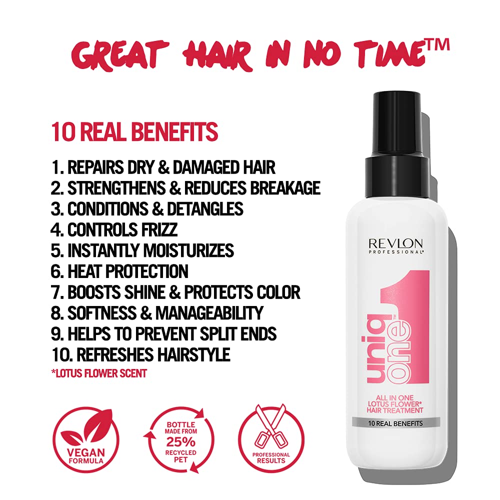 REVLON PROFESSIONAL Uniqone Lotus Hair Treatment, Leave-in Hair Treatment, Moisturizing Hair Treatment, Lotus Flower Fragrance - 150 ml - Damaged Box