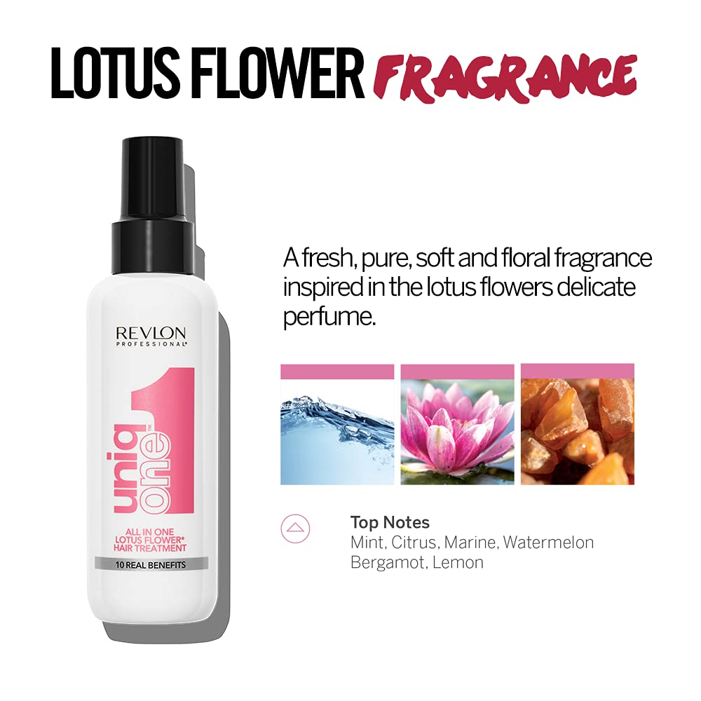REVLON PROFESSIONAL Uniqone Lotus Hair Treatment, Leave-in Hair Treatment, Moisturizing Hair Treatment, Lotus Flower Fragrance - 150 ml - Damaged Box