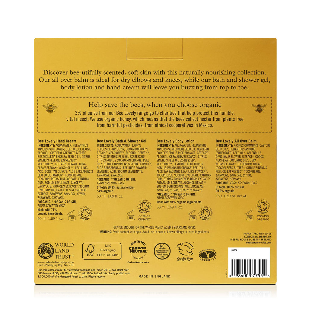 Neal's Yard Remedies | Bee Lovely Nourishing Collection | Set of Hand Cream, Shower Gel, Body Lotion & All Over Balm | Gifts for Women | Pack of 4 - Damaged Box