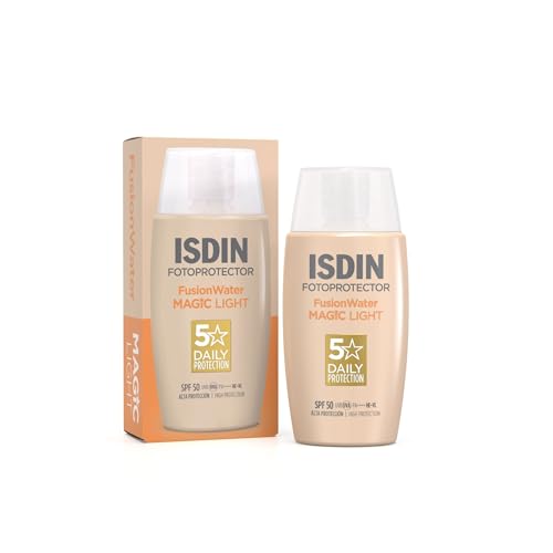 ISDIN Fusion Water MAGIC Color Light SPF 50 - Tinted Facial Sunscreen - For Fair & Pale Skin - Natural Coverage, No Orange Effect - Oil-Free, 50ml - Damaged Box