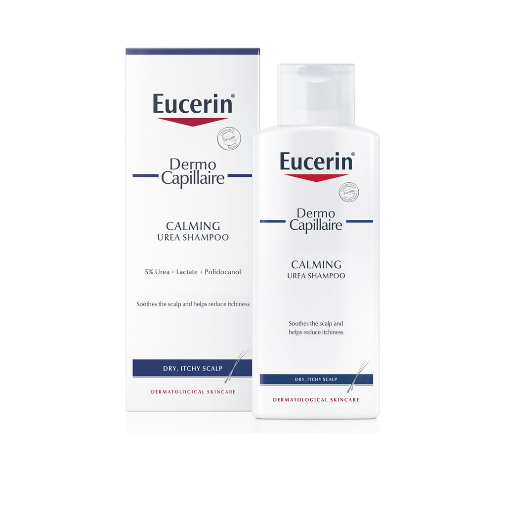 Eucerin DermoCapillaire Calming Urea Shampoo 250ml, Psoriasis and Dermatitis Shampoo for Dry, Itchy Scalp, Fragrance-Free, Moisturising with Urea, Lactate, Paraben- and Silicon-Free - Damaged Box