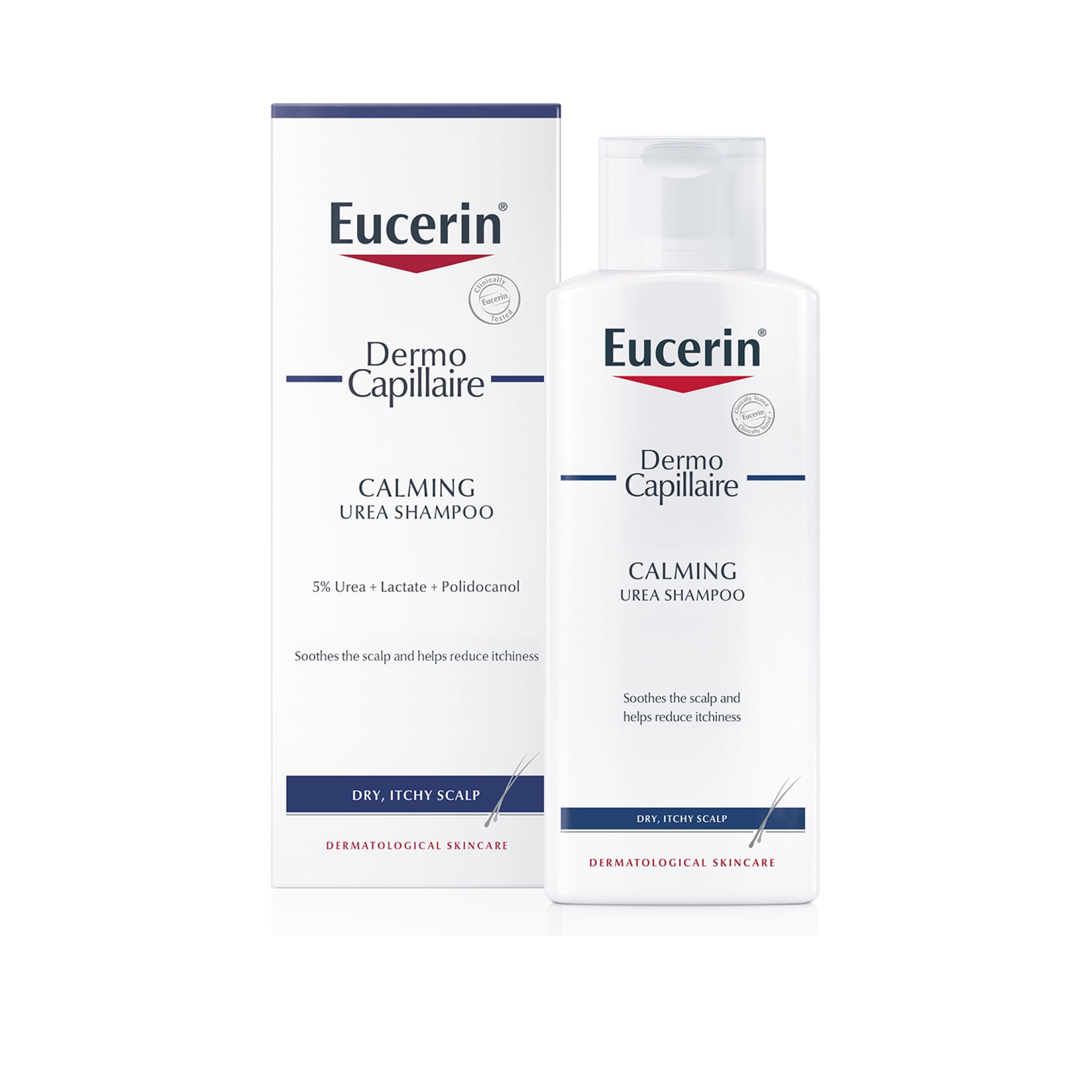 Eucerin DermoCapillaire Calming Urea Shampoo 250ml, Psoriasis and Dermatitis Shampoo for Dry, Itchy Scalp, Fragrance-Free, Moisturising with Urea, Lactate, Paraben- and Silicon-Free - Damaged Box
